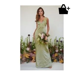 Sage green satin bridesmaid dress